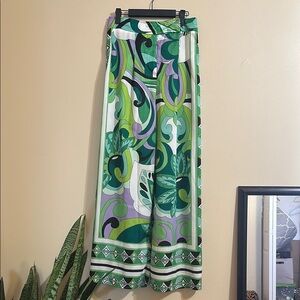 Stylish Green Patterned Wide Leg Pants